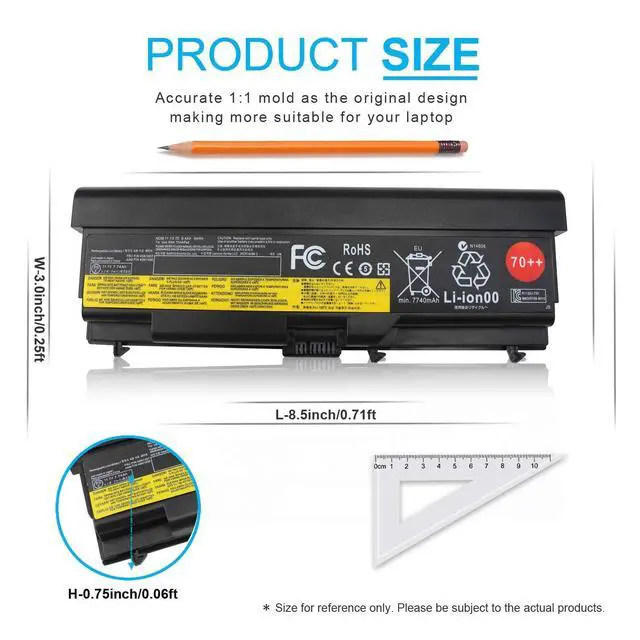 Alt view image 3 of 7 - 70++ 9 Cell 11.1V 94Wh Battery 0A36303 Compatible with Lenovo ThinkPad T430 T430i T410 T420 T420i T510 T520 T530 L412 L420 L430 L512 L520 L530 W510 W520 W530 0A36302 45N1001 45N1000 45N1010 45N1011