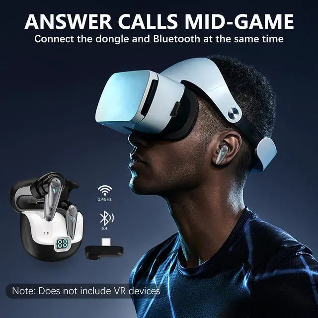 Alt view image 3 of 7 - 2.4GHZ Wireless Gaming Earbuds,30MS Low-Latency,Bluetooth 5.4,with ANC Active Noise Cancelling,USB-C Dongle Included-Compatible with Meta Quest 3/2,Steam Deck,PS5/4,VR,PC,Switch (Whlte)