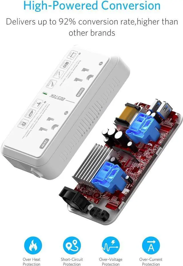 Alt view image 7 of 7 - US to UK Plug Adapter Voltage Converter 2000W 220V to 110V Converter with 2 USB Ports and Type G Adapter for UK Ireland Scotland and Hong Kong