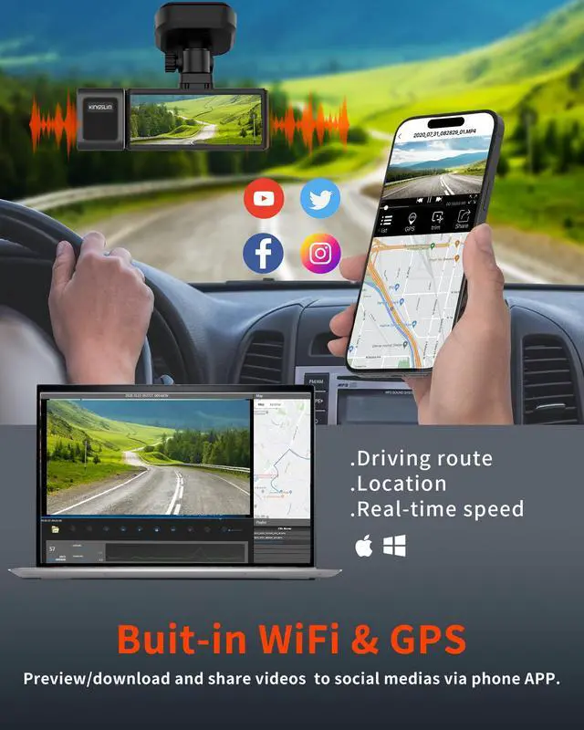 Alt view image 3 of 7 - D4PRO Dash Cam Front and Rear - 4K + 2K Dual Car Dashcam with WiFi GPS Dash Camera, Optional Inside Recording, Voice Control, Type C, Support 256GB Max