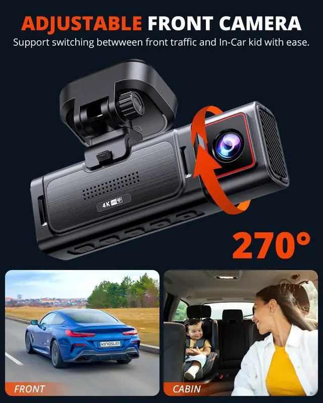 Alt view image 4 of 7 - D4PRO Dash Cam Front and Rear - 4K + 2K Dual Car Dashcam with WiFi GPS Dash Camera, Optional Inside Recording, Voice Control, Type C, Support 256GB Max
