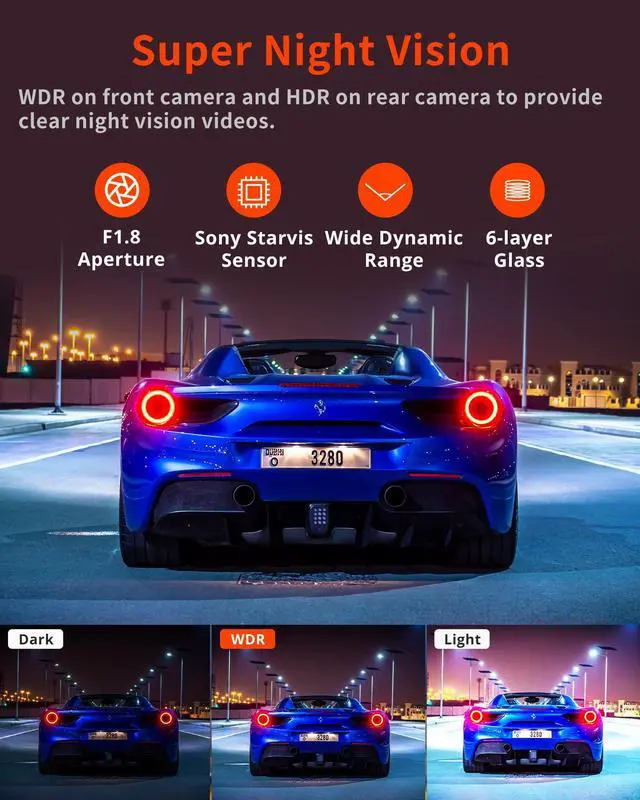 Alt view image 7 of 7 - D4PRO Dash Cam Front and Rear - 4K + 2K Dual Car Dashcam with WiFi GPS Dash Camera, Optional Inside Recording, Voice Control, Type C, Support 256GB Max