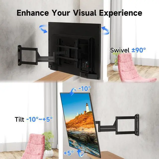 Alt view image 2 of 7 - 40" Full Motion TV Mount for 32-82" TVs, 132 lbs max, VESA 600x400mm. Swivel, tilt & Corner fit. Heavy Duty for LED/OLED/QLED. Model MA1078L
