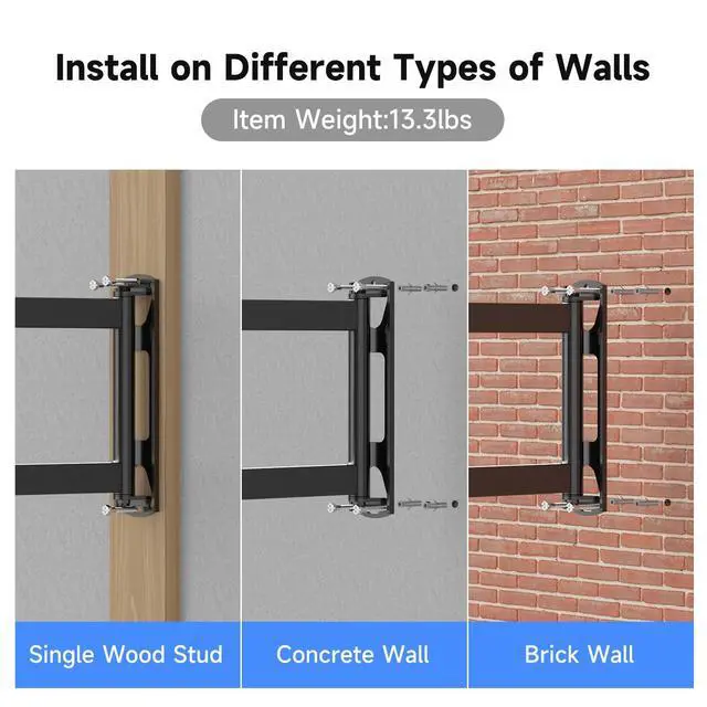 Alt view image 5 of 7 - 40" Full Motion TV Mount for 32-82" TVs, 132 lbs max, VESA 600x400mm. Swivel, tilt & Corner fit. Heavy Duty for LED/OLED/QLED. Model MA1078L