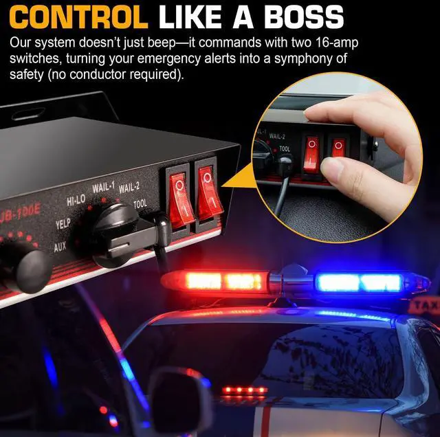 Alt view image 4 of 7 - 150W Emergency Vehicle Siren with PA System - 108-134dB Police/Fire Truck Sirens, Yelp/Wail/Hi-Lo Modes, IP67 Waterproof, Includes Mic & Speaker for Car PA Systems | Truck pa System kit