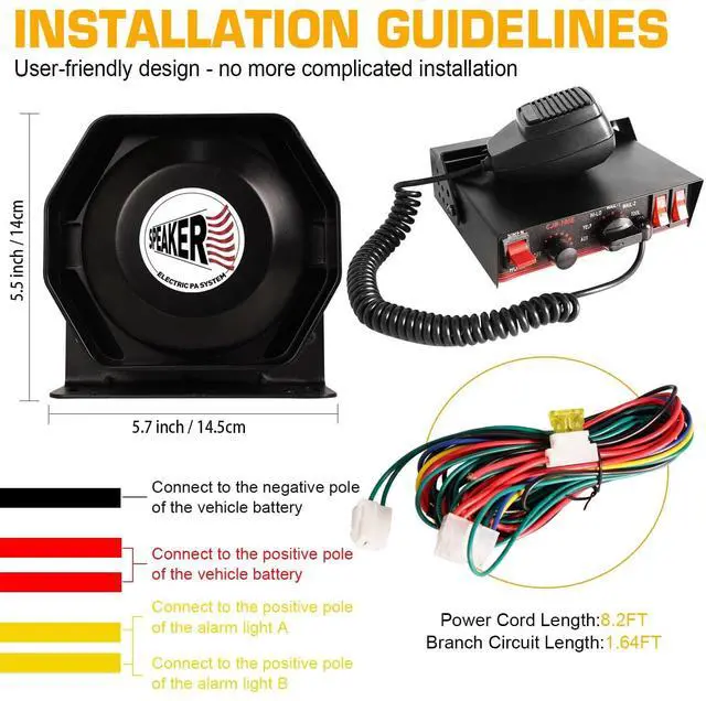 Alt view image 5 of 7 - 150W Emergency Vehicle Siren with PA System - 108-134dB Police/Fire Truck Sirens, Yelp/Wail/Hi-Lo Modes, IP67 Waterproof, Includes Mic & Speaker for Car PA Systems | Truck pa System kit