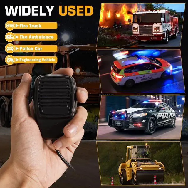 Alt view image 6 of 7 - 150W Emergency Vehicle Siren with PA System - 108-134dB Police/Fire Truck Sirens, Yelp/Wail/Hi-Lo Modes, IP67 Waterproof, Includes Mic & Speaker for Car PA Systems | Truck pa System kit