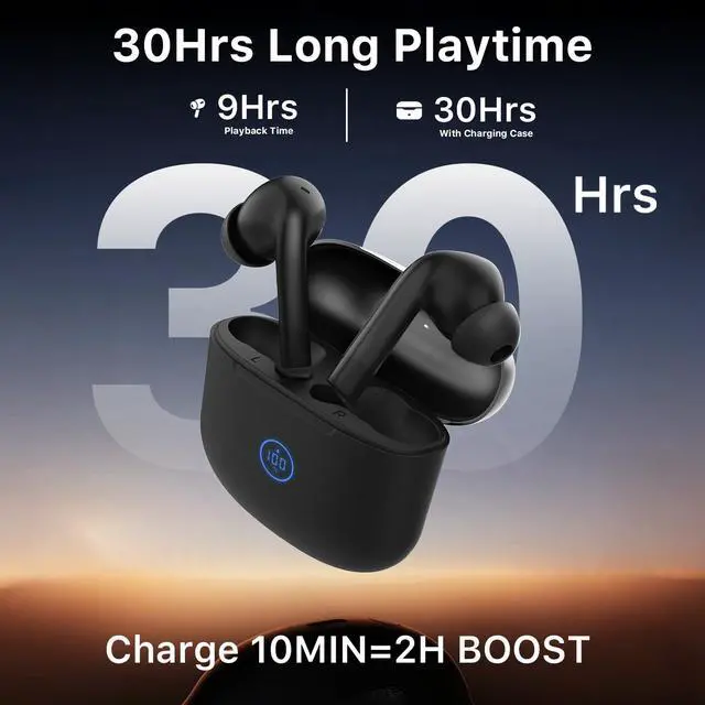 Alt view image 2 of 7 - Wireless Earbuds Bluetooth Headphones, Bluetooth 6.0, 30Hrs Playtime with LED Display Charging Case, Smart ENC Clear Calls, Dual Device Connection, Touch Control in-Ear for iPhone Android