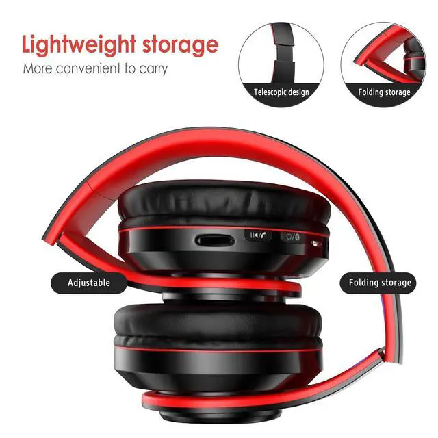 Alt view image 4 of 7 - 2022 Wireless Bluetooth Headphones,Colorful LED Lights Comfort Over Ear Foldable Headset with Built-in Microphone,FM,SD Card Slot,Wired for School/Tablet Computer/PC/TV/Cellphones/Travel