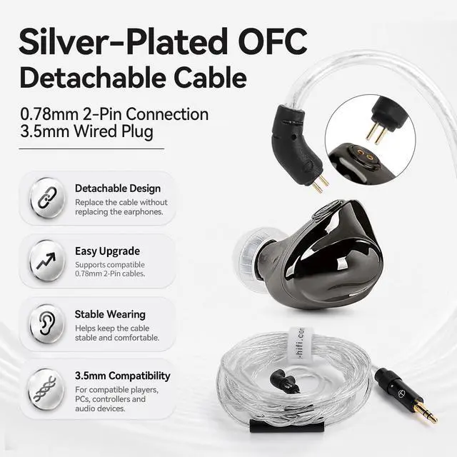 Alt view image 5 of 7 - TRN Dolphin IEM Earbuds, 10mm Dual-Magnetic Dynamic Driver, 2nd-Gen LCP | Dual-Cavity Design, Liquid-Metal Shell, Silver-Plated OFC Cable, Deep Bass, Natural Sound, HIFI In Ear Monitor for Musicians