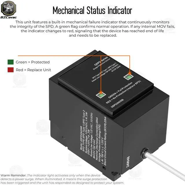 Alt view image 5 of 7 - QSPD2A035B 35kA Indoor Surge Protective Device, Whole House Surge Protector Breaker for Electrical Panel