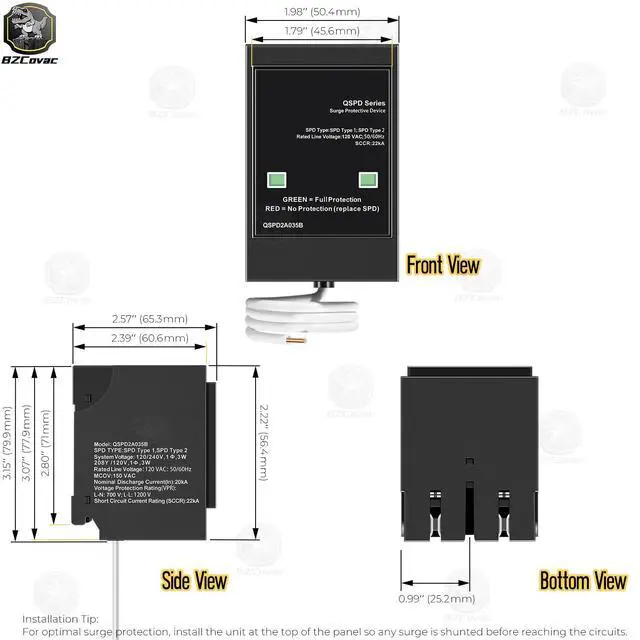 Alt view image 7 of 7 - QSPD2A035B 35kA Indoor Surge Protective Device, Whole House Surge Protector Breaker for Electrical Panel