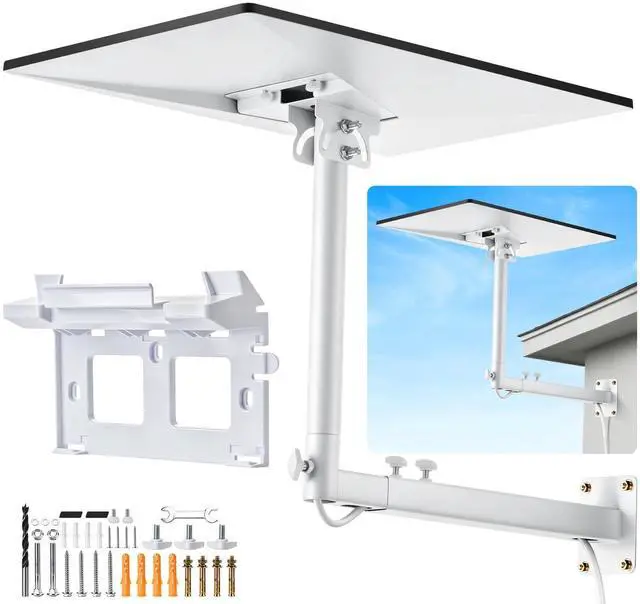Main image of Starlink Mount for Standard 4/4X/Gen 3 with 2-in-1 Router Mount 360° Adjustable Starlink Gen 3 Bracket Starlink Mast Holder with Starlink Gen 3 Pipe Adapter Starlink Long Wall Mount Kit White