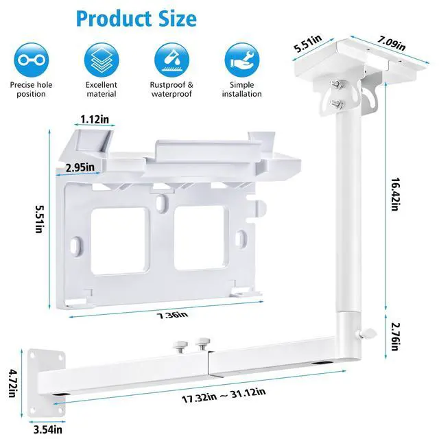 Alt view image 2 of 7 - Starlink Mount for Standard 4/4X/Gen 3 with 2-in-1 Router Mount 360° Adjustable Starlink Gen 3 Bracket Starlink Mast Holder with Starlink Gen 3 Pipe Adapter Starlink Long Wall Mount Kit White