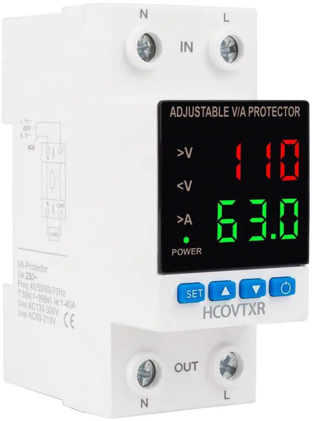 Main image of Aadjustable Circuit Breaker 110V 63A Smart Circuit Breaker Over and Under Voltage Protector Adjustable Voltage Regulator with LED Display for Home RV Solar Systems(Dual Display, 63A)