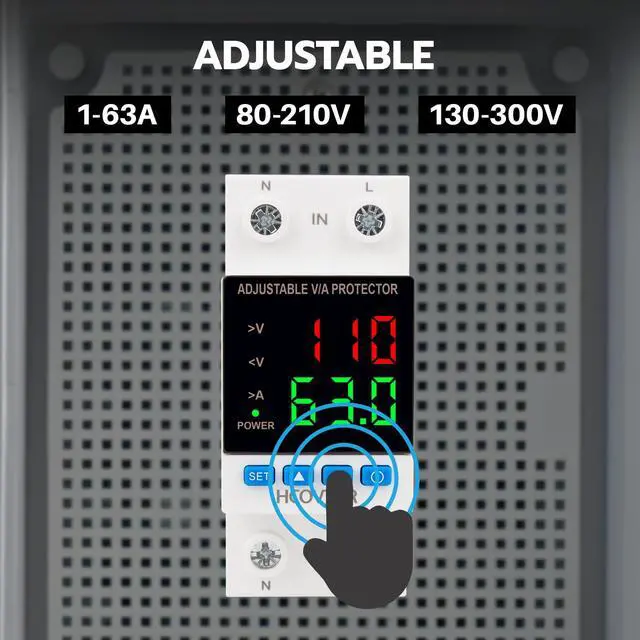 Alt view image 4 of 7 - Aadjustable Circuit Breaker 110V 63A Smart Circuit Breaker Over and Under Voltage Protector Adjustable Voltage Regulator with LED Display for Home RV Solar Systems(Dual Display, 63A)