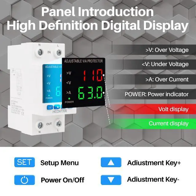 Alt view image 6 of 7 - Aadjustable Circuit Breaker 110V 63A Smart Circuit Breaker Over and Under Voltage Protector Adjustable Voltage Regulator with LED Display for Home RV Solar Systems(Dual Display, 63A)