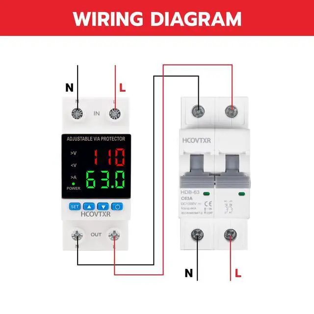 Alt view image 7 of 7 - Aadjustable Circuit Breaker 110V 63A Smart Circuit Breaker Over and Under Voltage Protector Adjustable Voltage Regulator with LED Display for Home RV Solar Systems(Dual Display, 63A)