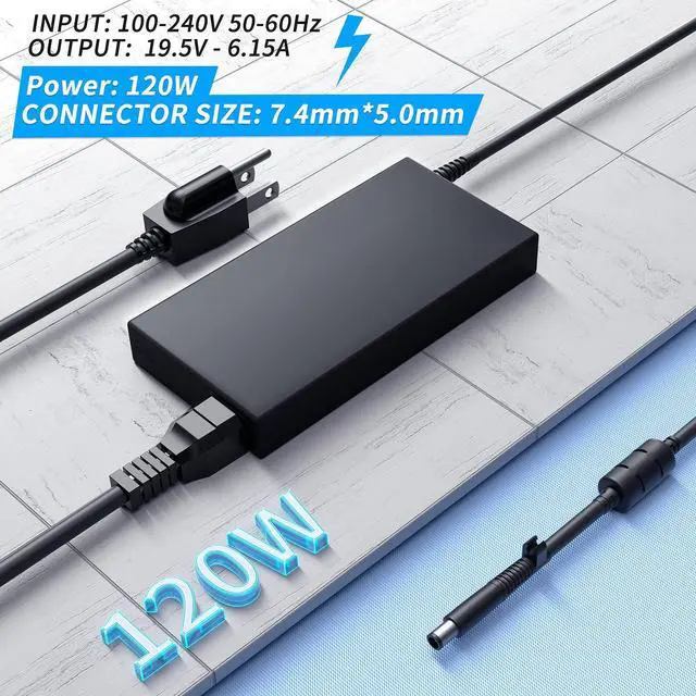 Alt view image 2 of 7 - Replacement for HP 120W Power Adapter Compatible with HP Envy DV4 5300 DV6 7300 DV7 7000 7300 EliteBook 8460W 8560W Thunderbolt Dock G2 G4 HSTNN-DA25 ADP-120MH 677762-001 693709-001 906329-001