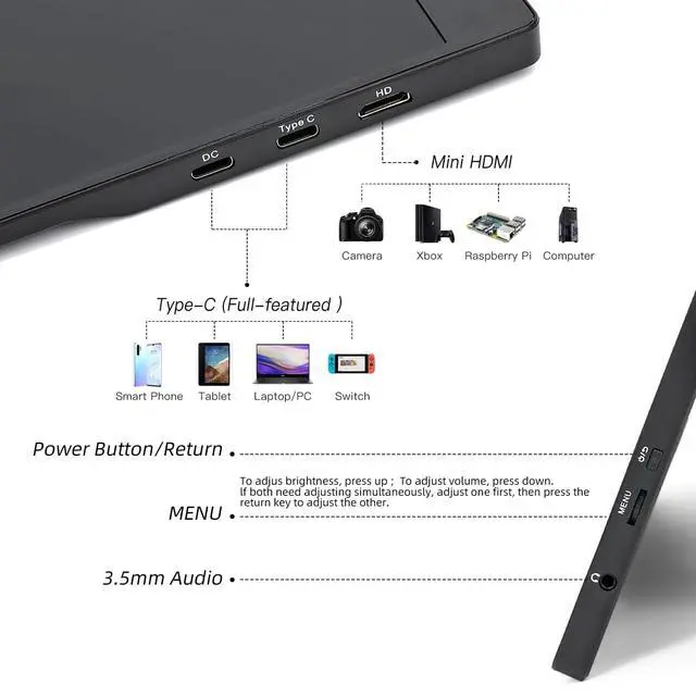 Alt view image 7 of 7 - 15.6 Inch Portable Monitor Touchscreen with Stand, Portable Travel Monitor 1080P IPS/HDR Laptop Screen Extender for Gaming and Computer Display, Compatible with Laptop PC Phone PS4/PS5 Switch