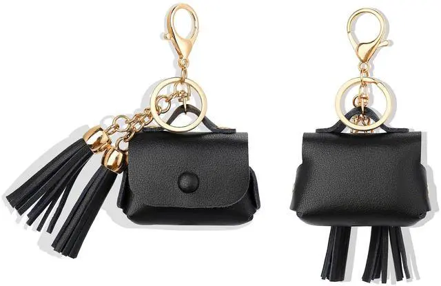 Main image of Charging Case Cover for Apple Air Pods Pro, Genuine Leather Case with a Couple of Drooping Tassels for Apple AirPods Pro 1st (2019) / AirPods Pro 2nd (2022) Charging Case - Black