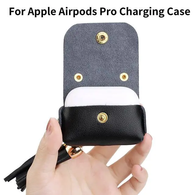 Alt view image 2 of 7 - Charging Case Cover for Apple Air Pods Pro, Genuine Leather Case with a Couple of Drooping Tassels for Apple AirPods Pro 1st (2019) / AirPods Pro 2nd (2022) Charging Case - Black