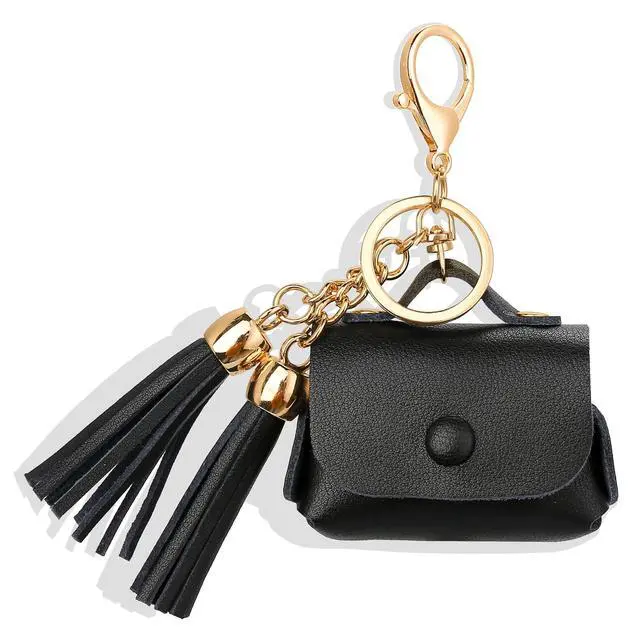Alt view image 7 of 7 - Charging Case Cover for Apple Air Pods Pro, Genuine Leather Case with a Couple of Drooping Tassels for Apple AirPods Pro 1st (2019) / AirPods Pro 2nd (2022) Charging Case - Black