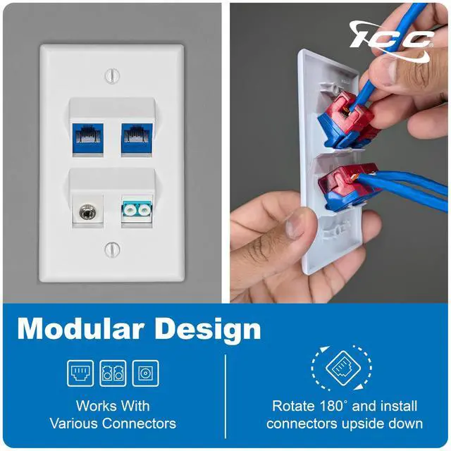 Alt view image 3 of 7 - Angled 4-Port Keystone Wall Plate (10 Pack), UL Listed, Durable ABS Plastic, Single Gang Wall Plate for RJ45 Modular Inserts, White