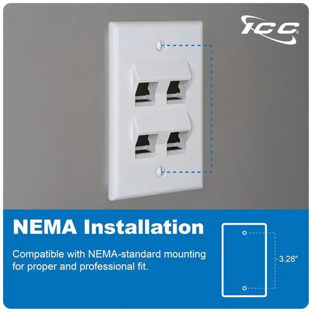 Alt view image 5 of 7 - Angled 4-Port Keystone Wall Plate (10 Pack), UL Listed, Durable ABS Plastic, Single Gang Wall Plate for RJ45 Modular Inserts, White