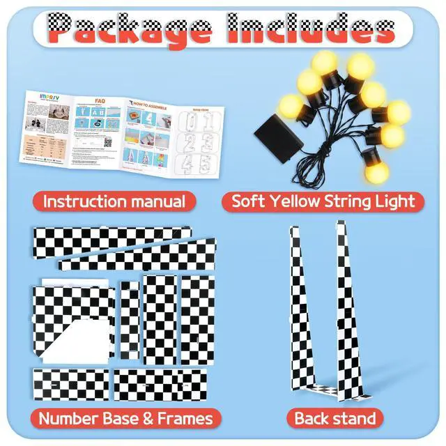 Alt view image 2 of 5 - 3ft Marquee Numbers 2 for Racing 2nd-Birthday Decorations | Large Light Up Number 2 Two Fast Birthday Decoration Race Car Second Birthday Party Decor Balloon Frame 20 Pcs Accessory Set