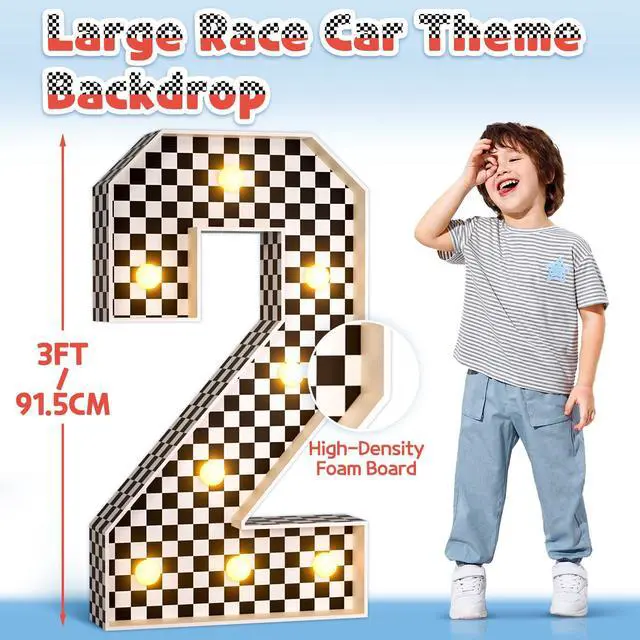 Alt view image 3 of 5 - 3ft Marquee Numbers 2 for Racing 2nd-Birthday Decorations | Large Light Up Number 2 Two Fast Birthday Decoration Race Car Second Birthday Party Decor Balloon Frame 20 Pcs Accessory Set