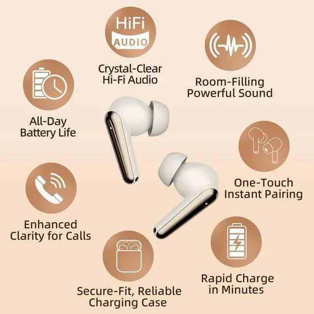 Alt view image 3 of 7 - Wireless Earbuds 2 Pack, ANC in-Ear Bluetooth Headphones, Big Bass Durable, Lightweight Design for Noisy Factories, Gym, and Travel, 60 Hour Long Playtime (Gold)