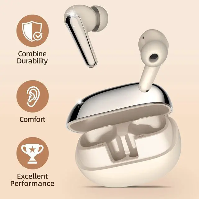 Alt view image 4 of 7 - Wireless Earbuds 2 Pack, ANC in-Ear Bluetooth Headphones, Big Bass Durable, Lightweight Design for Noisy Factories, Gym, and Travel, 60 Hour Long Playtime (Gold)