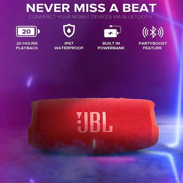 Alt view image 2 of 3 - Charge 5- Portable Bluetooth Speaker with Megen Hardshell Travel Case with IP67 Waterproof and USB Charge Out (Red)