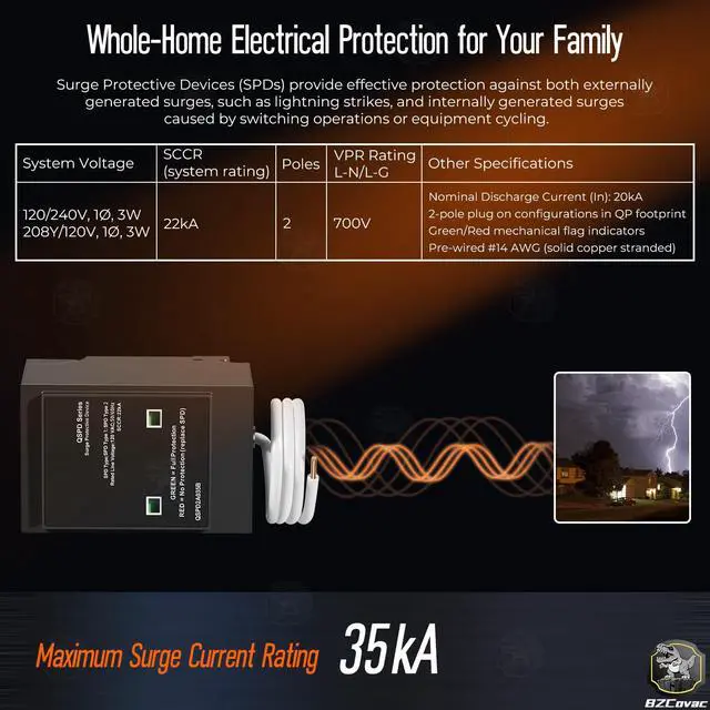 Alt view image 4 of 7 - QSPD2A035B 35kA Indoor Surge Protective Device, Whole House Surge Protector Breaker for Electrical Panel