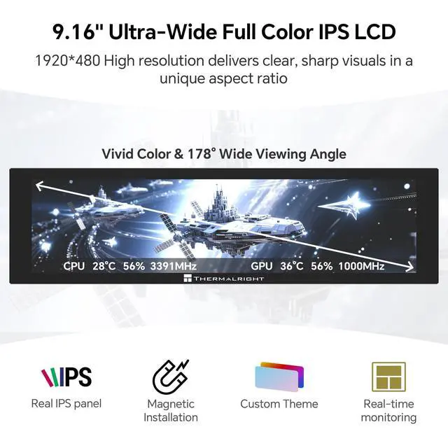 Alt view image 2 of 7 - Trofeo Vision LCD AIO Display 9.16 PC Monitor | USB Type-C Screen for Real-Time Hardware Monitoring, with Preset Themes for Gaming PC Case/CPU Cooler