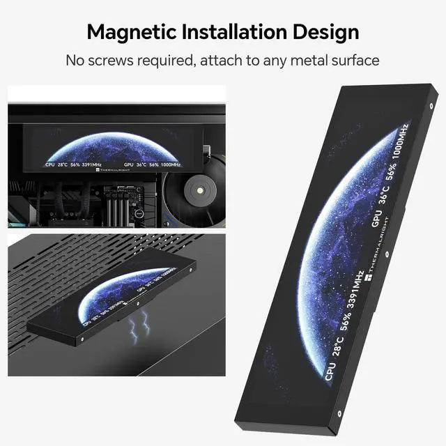 Alt view image 3 of 7 - Trofeo Vision LCD AIO Display 9.16 PC Monitor | USB Type-C Screen for Real-Time Hardware Monitoring, with Preset Themes for Gaming PC Case/CPU Cooler