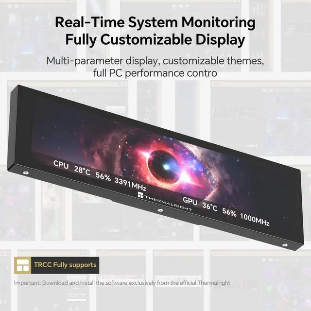 Alt view image 4 of 7 - Trofeo Vision LCD AIO Display 9.16 PC Monitor | USB Type-C Screen for Real-Time Hardware Monitoring, with Preset Themes for Gaming PC Case/CPU Cooler