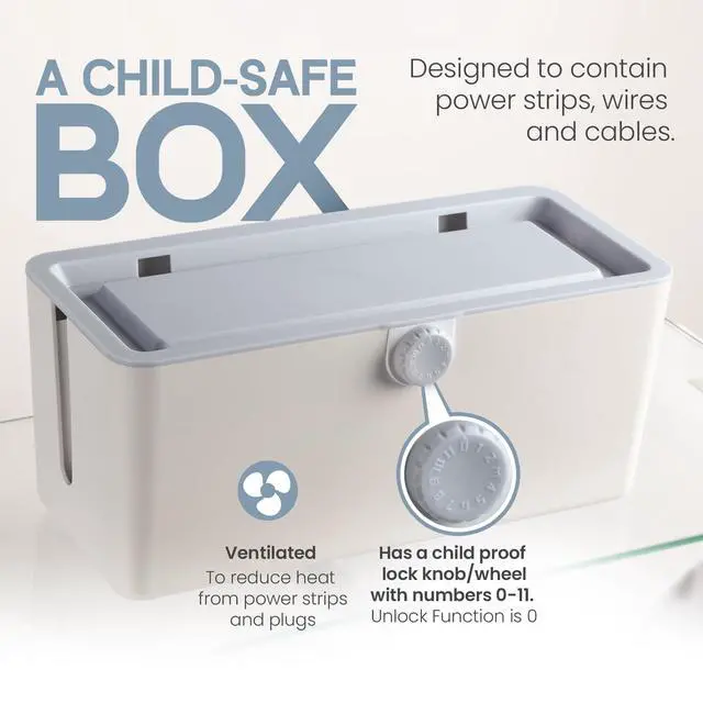 Alt view image 2 of 7 - ® Cable Management Box - Cord Organizer with Child Proof Lock - Cord Hider to Conceal Wires,Power Strips from TV,Computer,Desk and Babies - 12 X 5.25 x 5.25 (Gray)