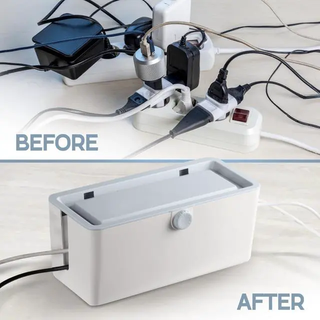 Alt view image 3 of 7 - ® Cable Management Box - Cord Organizer with Child Proof Lock - Cord Hider to Conceal Wires,Power Strips from TV,Computer,Desk and Babies - 12 X 5.25 x 5.25 (Gray)