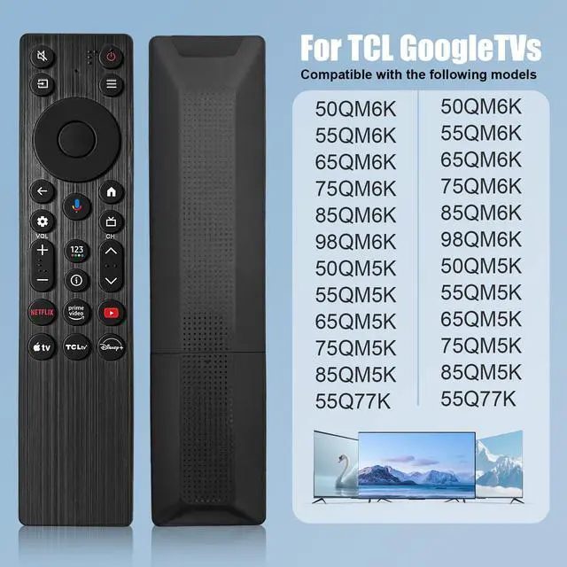 Alt view image 2 of 7 - RC923A FMB1 Voice Remote Control Replacement Compatible for TCL Smart TV Series QM5K QM7K QM6kQLED QLED Mini Google TV's