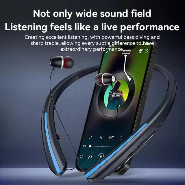 Alt view image 5 of 7 - Neckband Bluetooth Headphones, 24H Playtime Wireless Neckband Headphones with Retractable Earbuds, HiFi Stereo Noise Cancelling Neckband Earphones for Sports Running