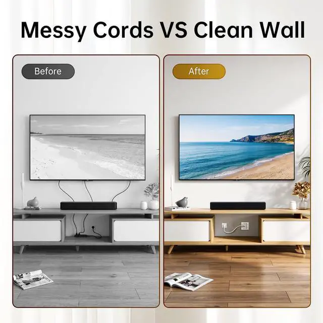 Alt view image 2 of 7 - in Wall Cable Management Kit with Recessed Power Outlet for Home Theater | Dual AC Outlet and USB A+C Port, TV Cord Hider for Wall Mounted TV - 9FT Cord, HDMI TV Cable Hider, Safe Cable, Easy Setup