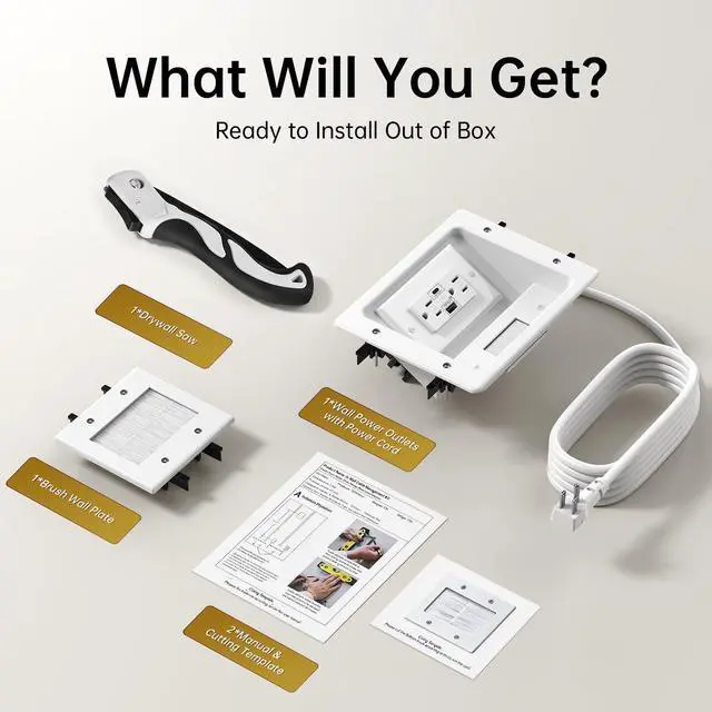 Alt view image 5 of 7 - in Wall Cable Management Kit with Recessed Power Outlet for Home Theater | Dual AC Outlet and USB A+C Port, TV Cord Hider for Wall Mounted TV - 9FT Cord, HDMI TV Cable Hider, Safe Cable, Easy Setup