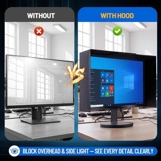 Alt view image 4 of 7 - 1 Set Adjustable Monitor Hood Sunshade, 1727 Inch, Black PVC Screen Protector, Anti-Glare Shade, Expandable Light Blocker for Multiple Monitor Sizes, No-Tool Setup, Reduces Eye Strain