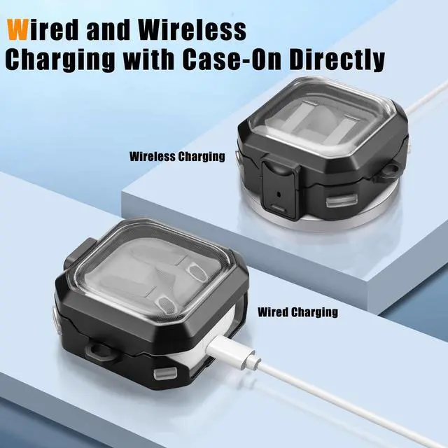 Alt view image 3 of 7 - Compatible with Samsung Galaxy Buds 4 Pro Case & Galaxy Buds 4 Case, Rugged Shockproof Protective Cover with Secure Locking Protection, Wireless Charging, Black