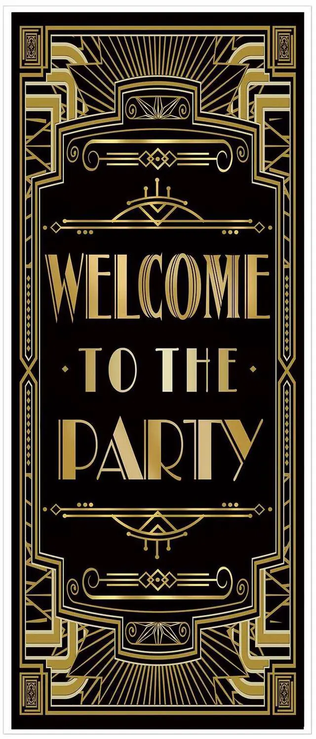 Main image of Roaring 20s Gatsby Theme Welcome to The Party Door Cover Art Deco Jazz Party 72x30inch | Large Art Deco Jazz Party Banner, Vintage 1920s Jazz Party Entrance Backdrop