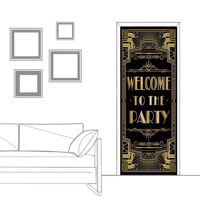 Alt view image 2 of 4 - Roaring 20s Gatsby Theme Welcome to The Party Door Cover Art Deco Jazz Party 72x30inch | Large Art Deco Jazz Party Banner, Vintage 1920s Jazz Party Entrance Backdrop