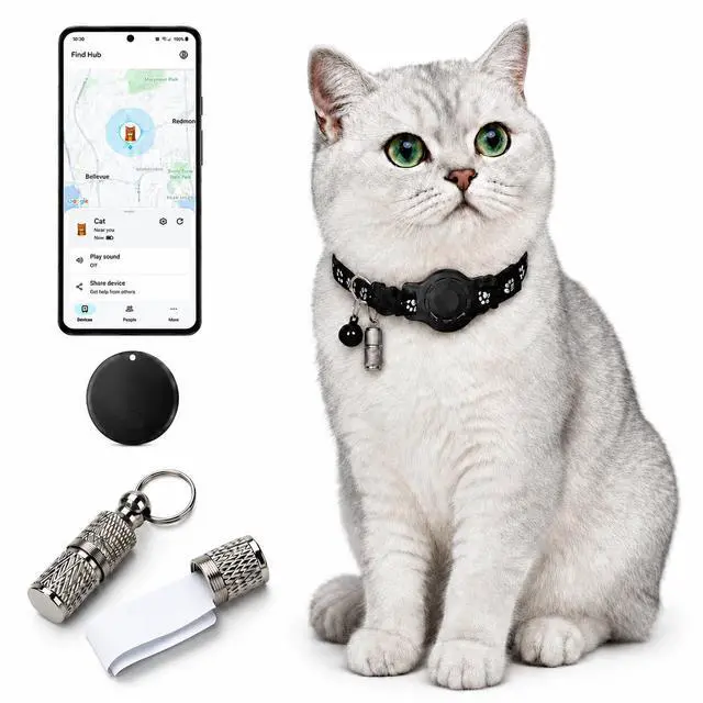 Main image of Cat Tracker GPS for Android, Pet GPS Tracker Collar for Cats No Subscription, IP67 Waterproof Cat Collar with Tracker Compatible with Google Find Hub Replaceable 1-Year Battery, Android Only (Black)