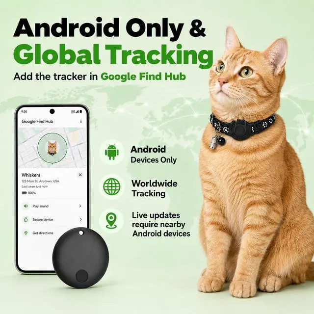 Alt view image 3 of 7 - Cat Tracker GPS for Android, Pet GPS Tracker Collar for Cats No Subscription, IP67 Waterproof Cat Collar with Tracker Compatible with Google Find Hub Replaceable 1-Year Battery, Android Only (Black)